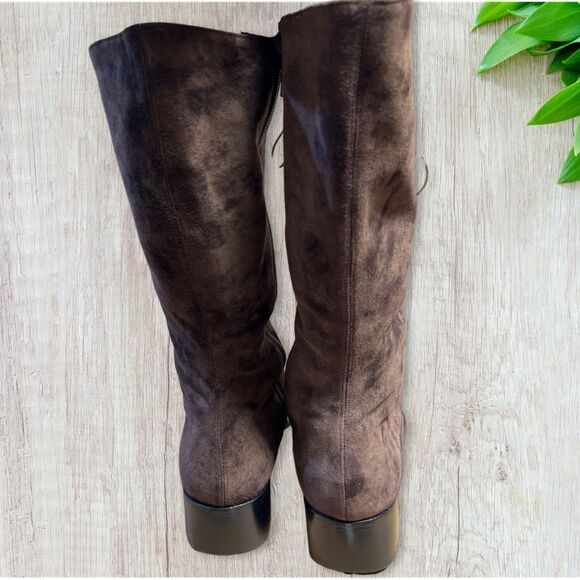 Flavio Zanasca Brown Suede Leather Lace Up Heeled Italian Designer Boots 8.5 - Picture 5 of 11